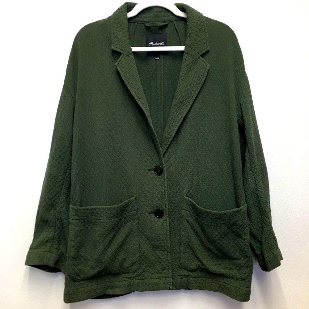 Madewell 100% Cotton Quilted Textured Lightweight Blazer Cardigan Large Green